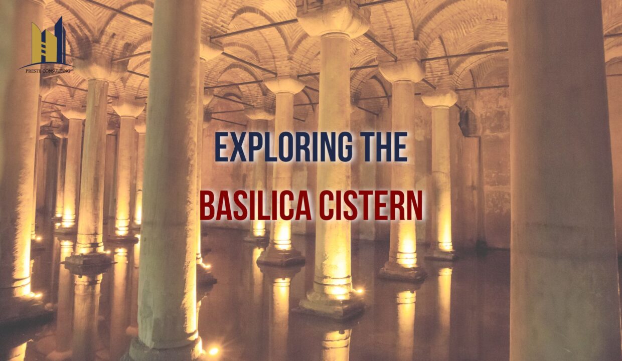 Underground view of the Basilica Cistern with columns and walkways