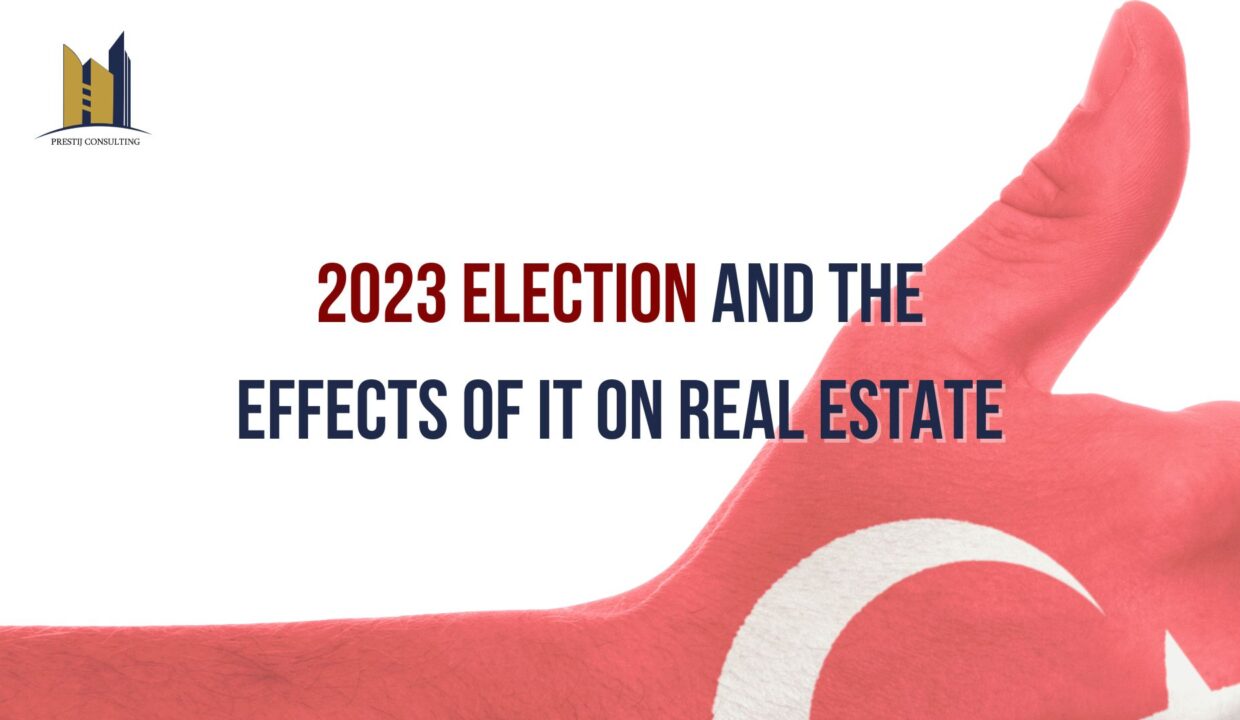 Aerial view of the Turkish real estate landscape with 2023 election date overlay