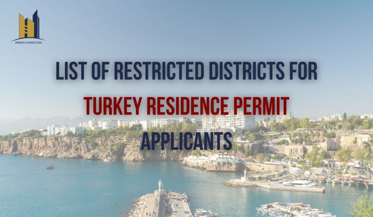 Map highlighting restricted districts in Turkey for residence permit applicants