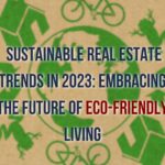 An image of a modern, eco-friendly building surrounded by greenery