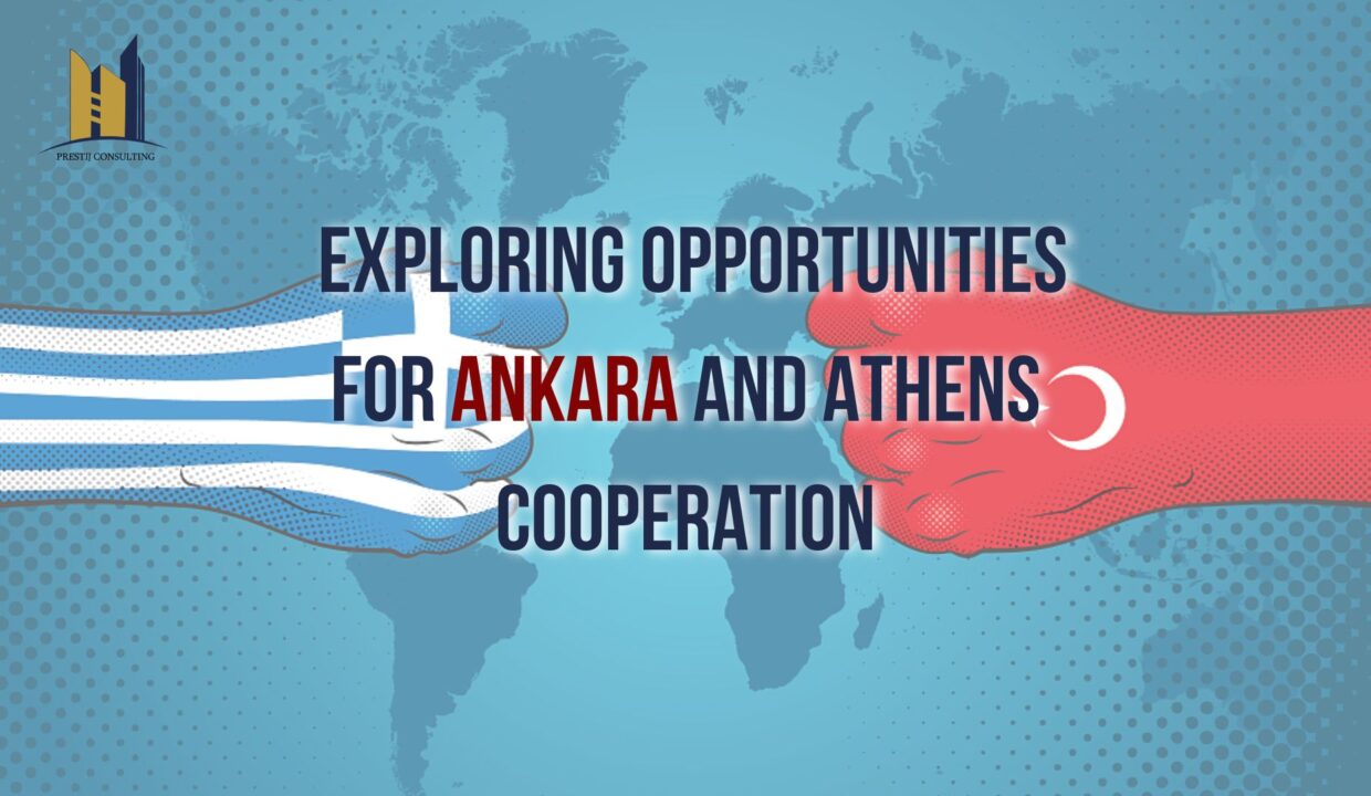 Ankara and Athens flags waving together, symbolizing cooperation and collaboration