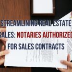 An image depicting a notary office with the title "Streamlining Real Estate Sales: Notaries Authorized for Sales Contracts."