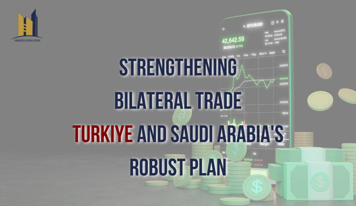 An image depicting flags of Turkiye and Saudi Arabia with the title "Turkiye-Saudi Arabia Trade Enhancement: A Path to Economic Cooperation."