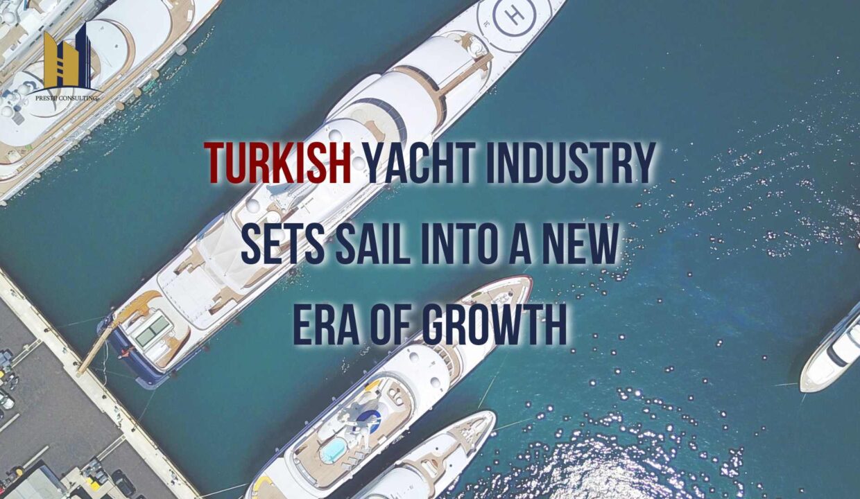 A luxurious yacht cruising in the sparkling blue waters of Turkey, symbolizing the growth and prosperity of the Turkish yacht industry.
